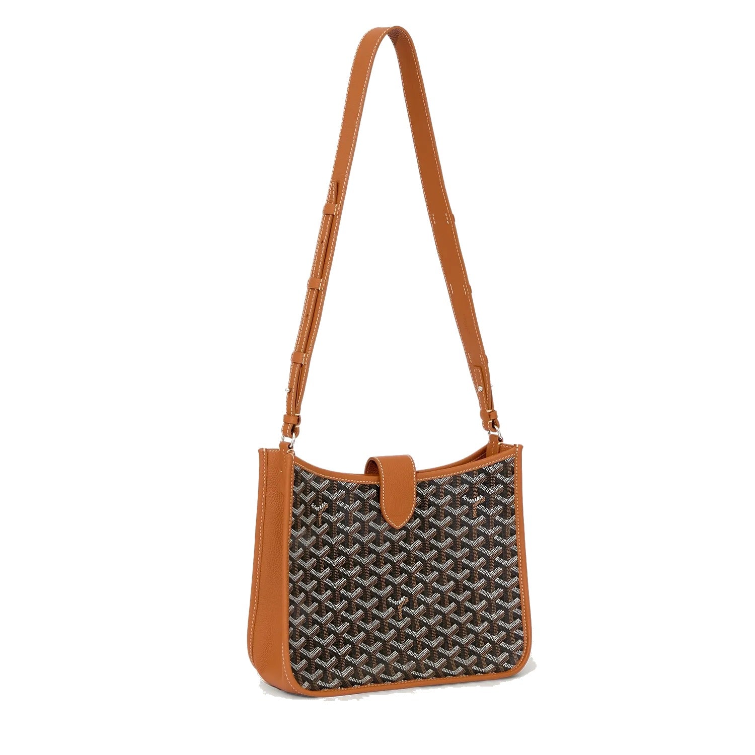 Canvas Flap Crossbody Bag - Black & Tan - 8