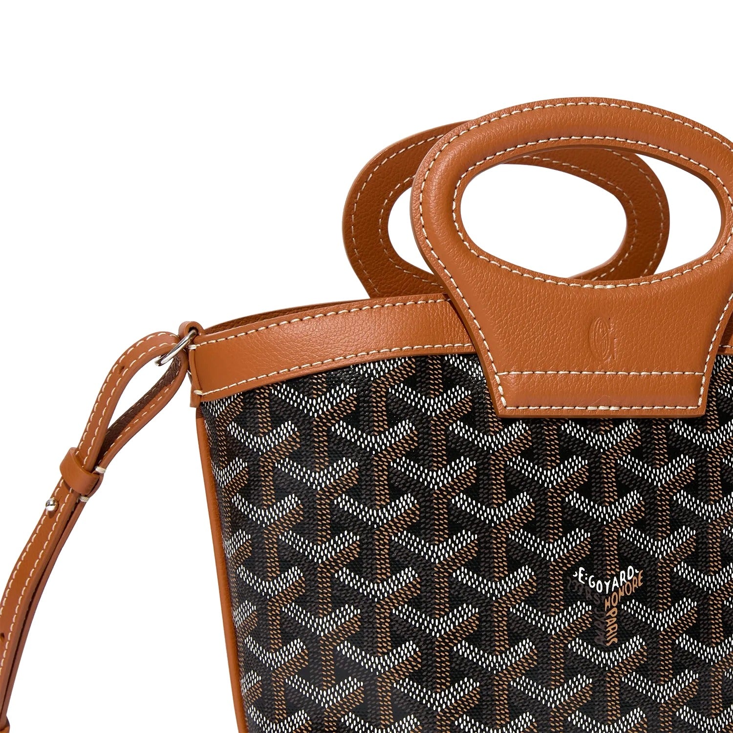 Drawstring Mini Bucket Bag - Black & Tan - 7