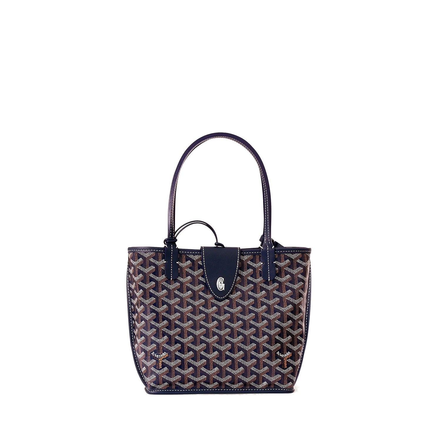 Reversible Leather Mini Tote - Navy Blue - 38