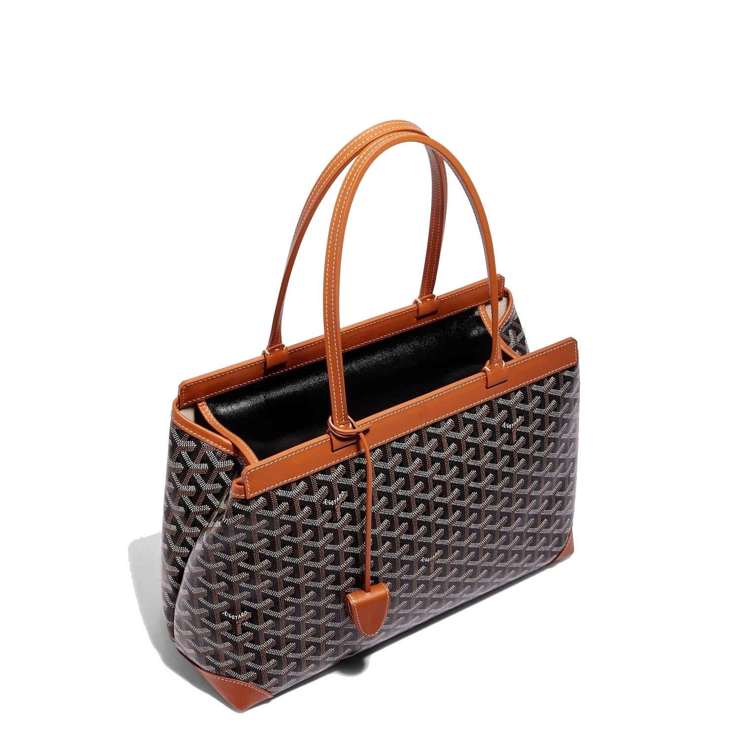 Contrast Leather Shoulder Bag - Black & Tan - 7