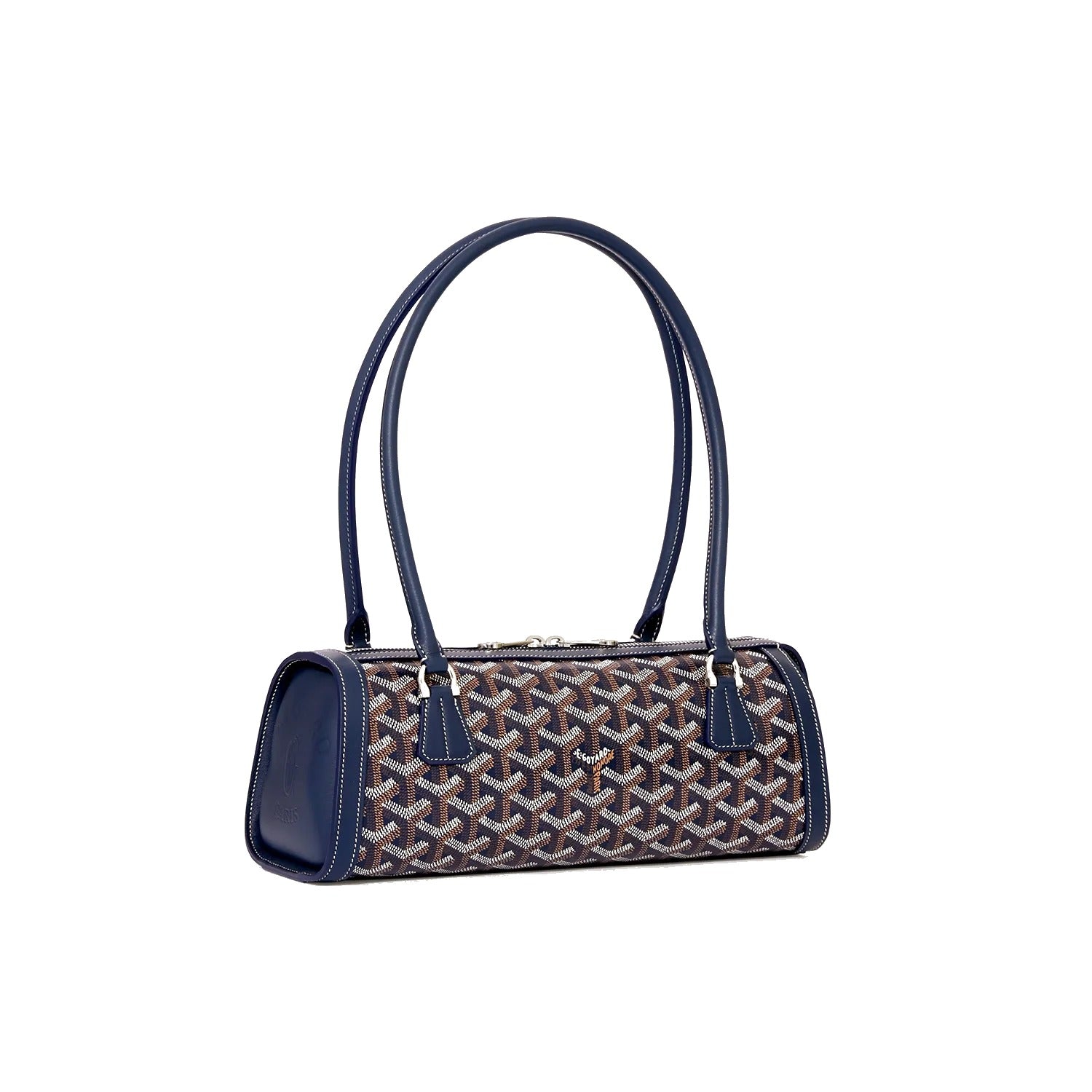 Round Structured Top-Handle Bag - Navy Blue