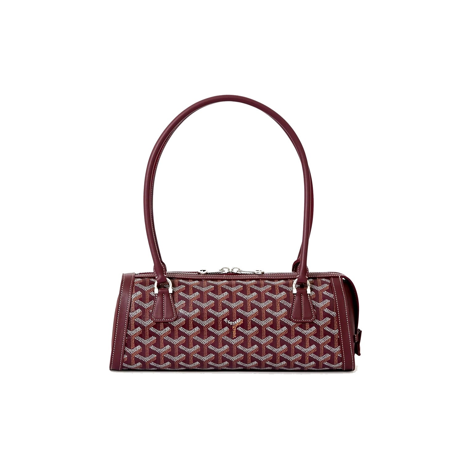 Round Structured Top-Handle Bag - Burgundy - 42
