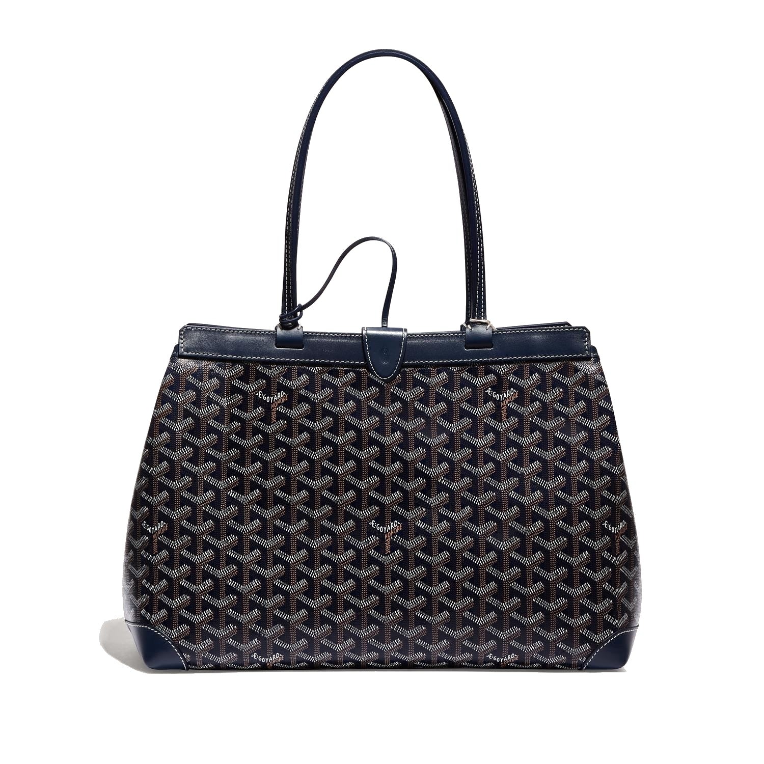 Contrast Leather Shoulder Bag - Navy Blue - 30
