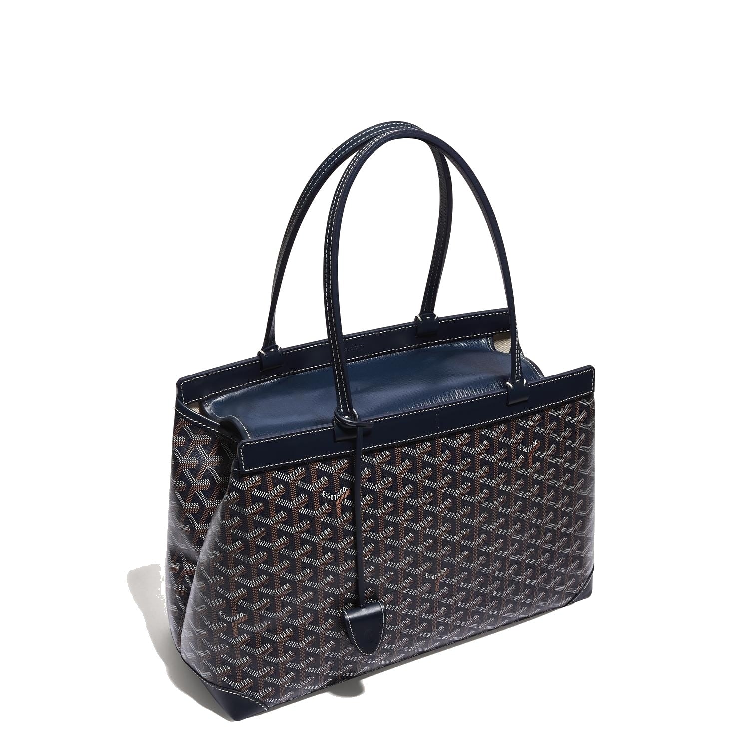 Contrast Leather Shoulder Bag - Navy Blue - 31