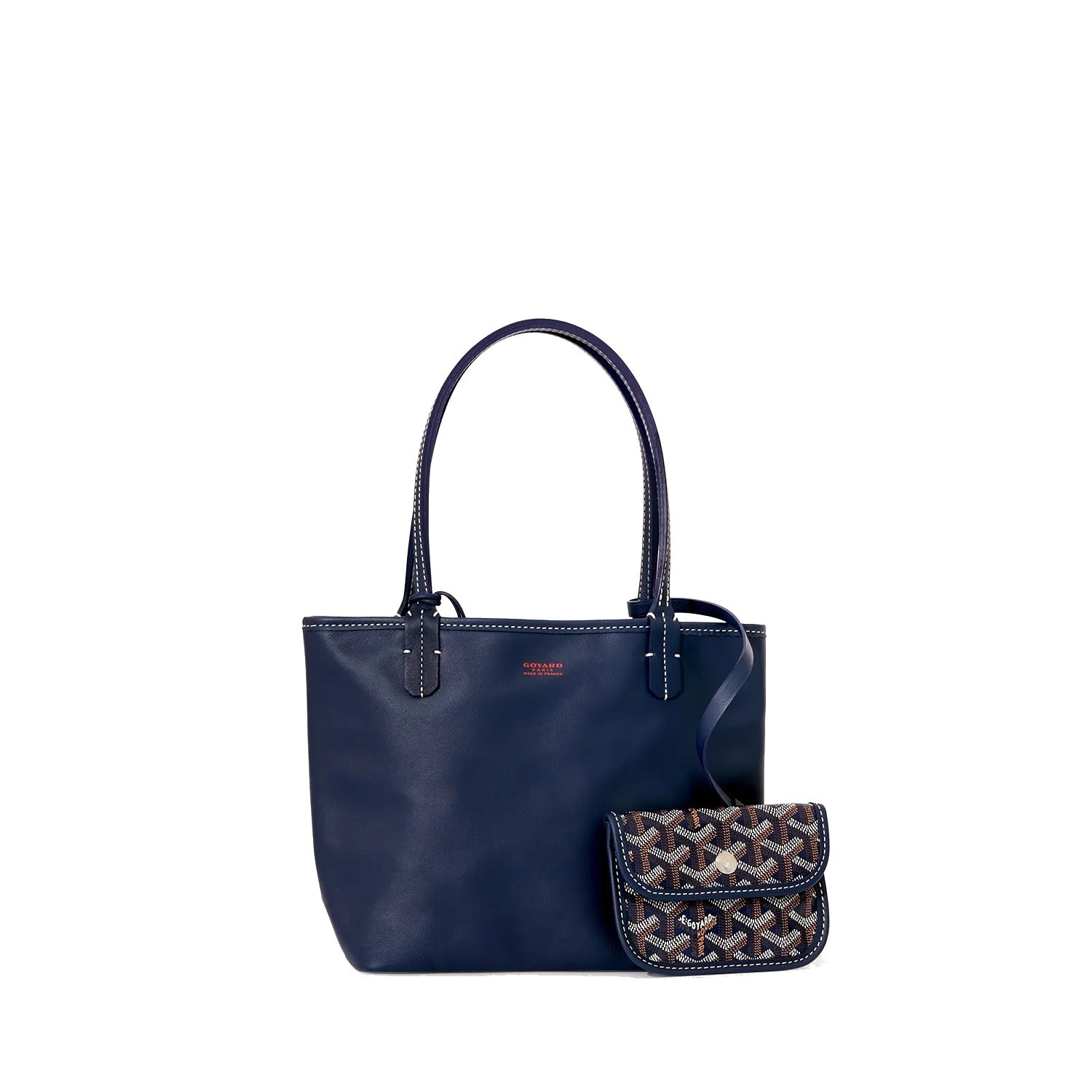 Reversible Leather Mini Tote - Navy Blue - 37