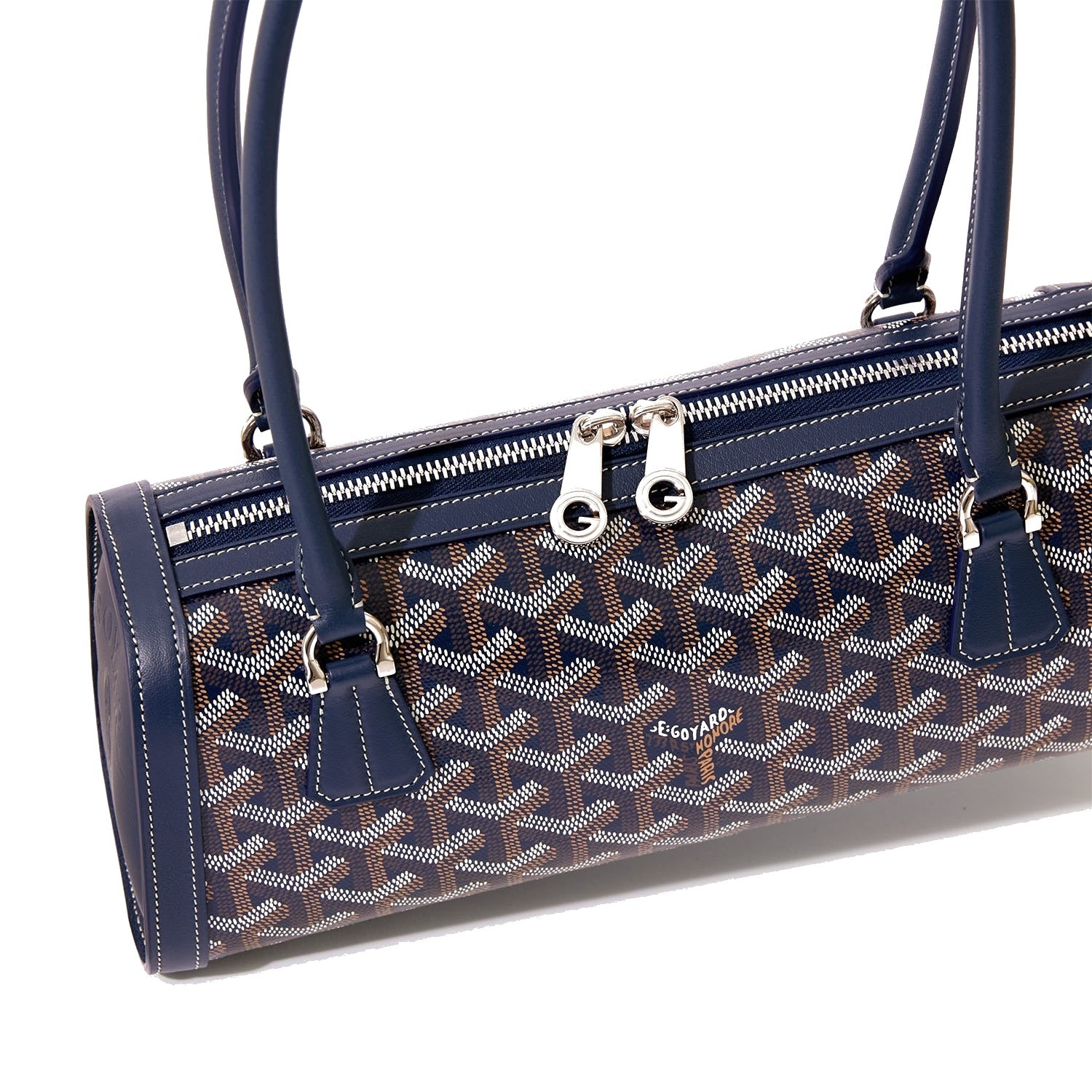 Round Structured Top-Handle Bag - Navy Blue - 38