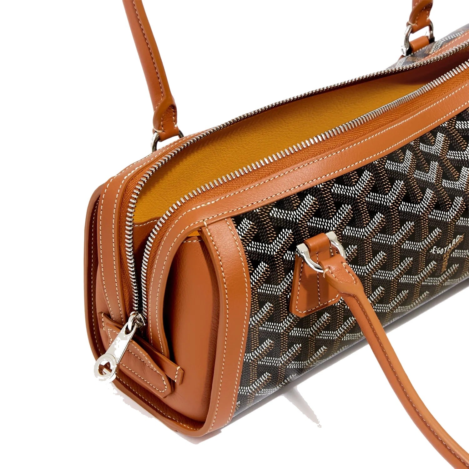 Round Structured Top-Handle Bag - Black & Tan - 10