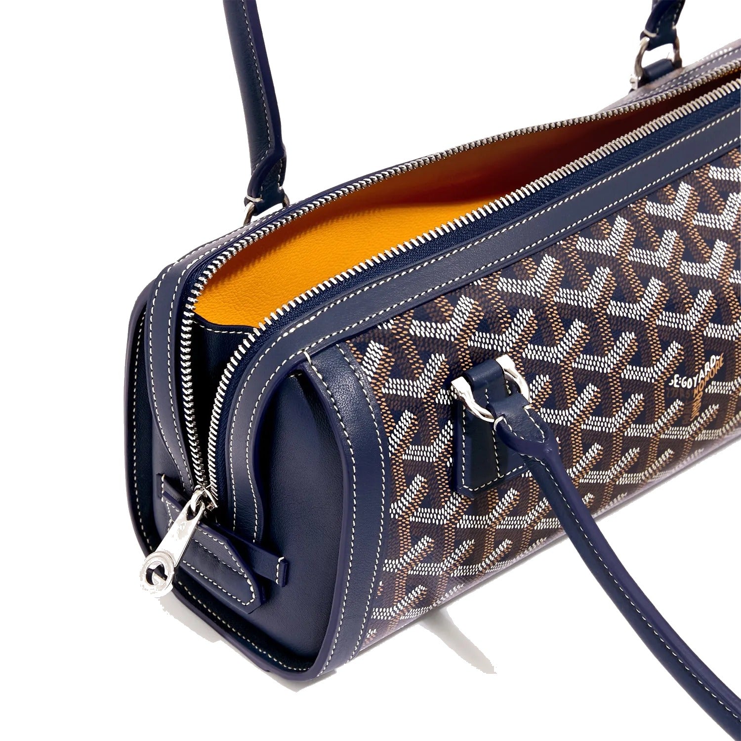 Round Structured Top-Handle Bag - Navy Blue - 40