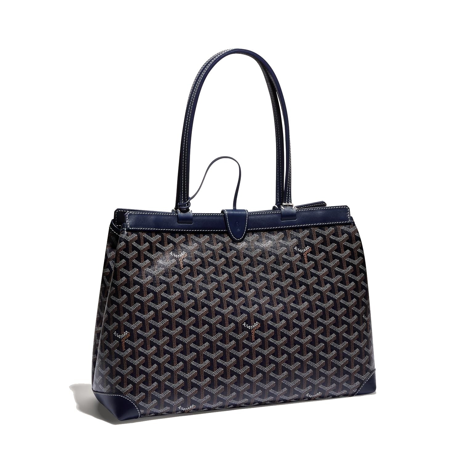 Contrast Leather Shoulder Bag - Navy Blue