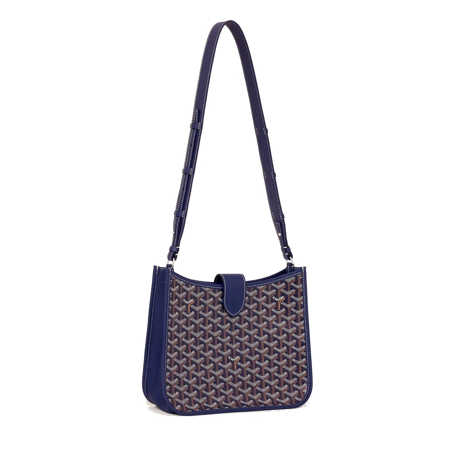Canvas Flap Crossbody Bag - Navy Blue - 38