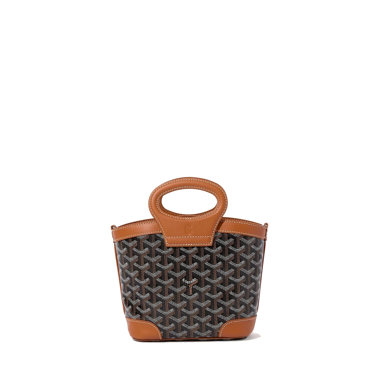 Drawstring Mini Bucket Bag - Black & Tan - 6