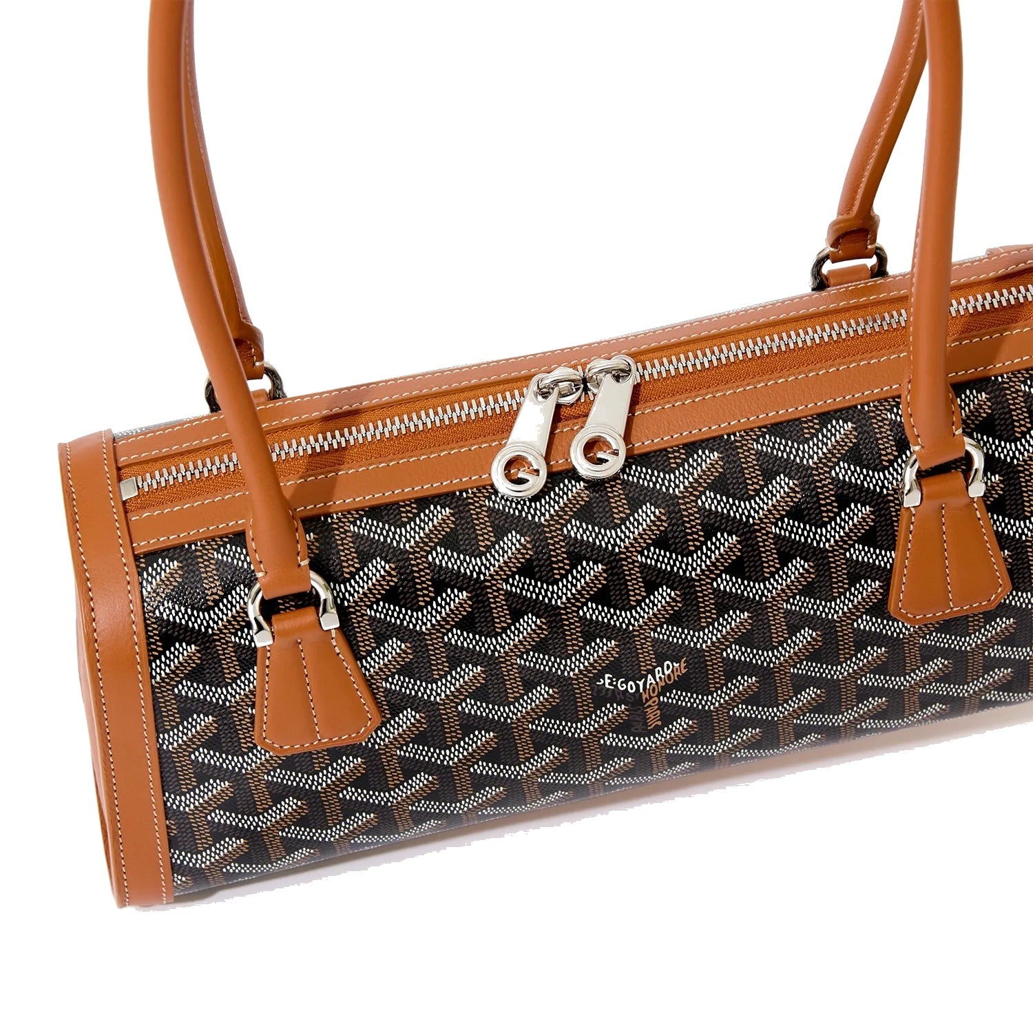 Round Structured Top-Handle Bag - Black & Tan - 8
