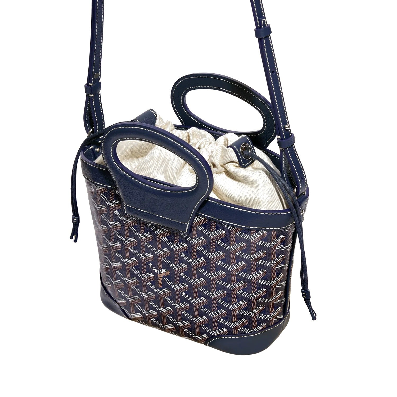 Drawstring Mini Bucket Bag - Navy Blue - 32