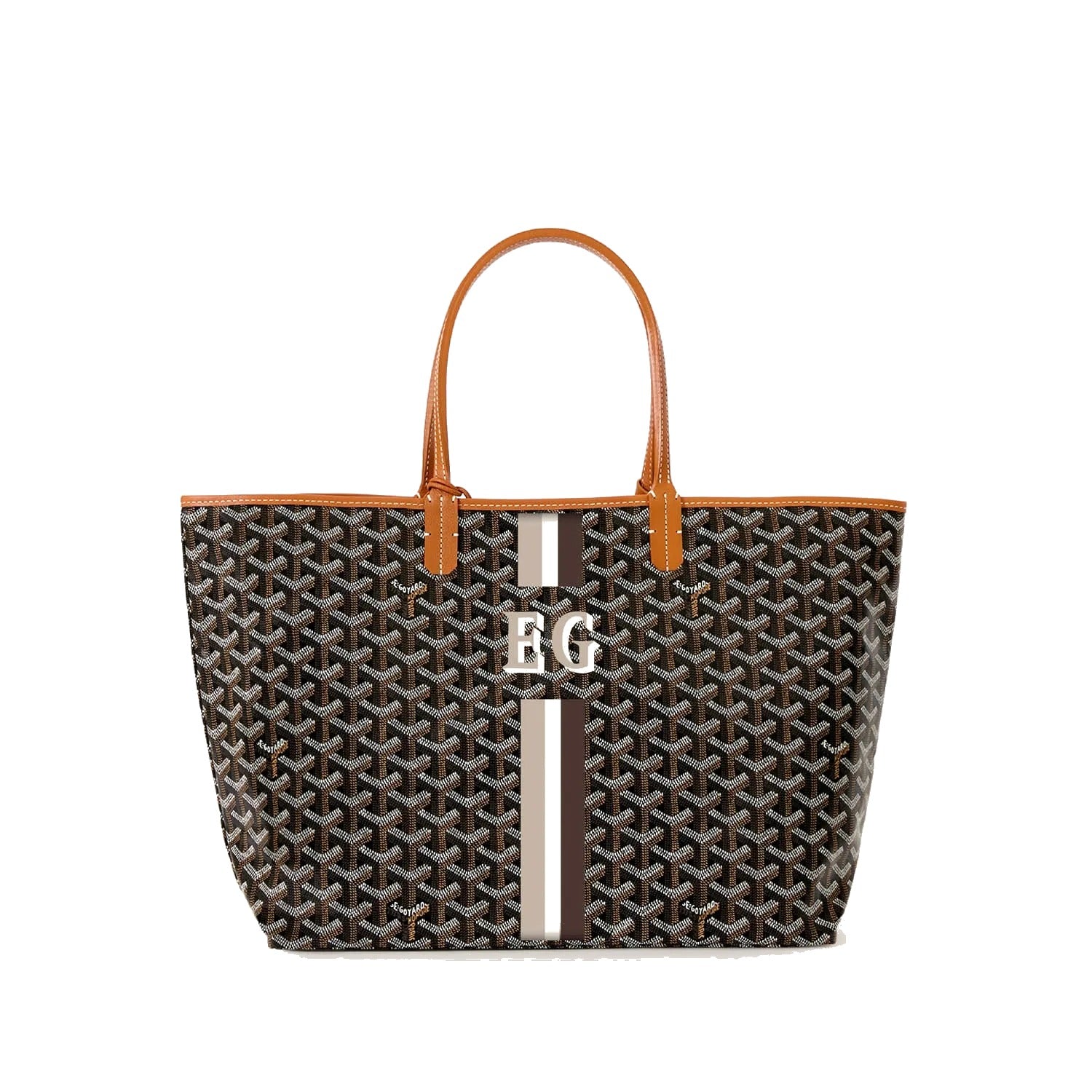 Canvas Tote with Personalized Stripes - Small - Black & Tan - 8