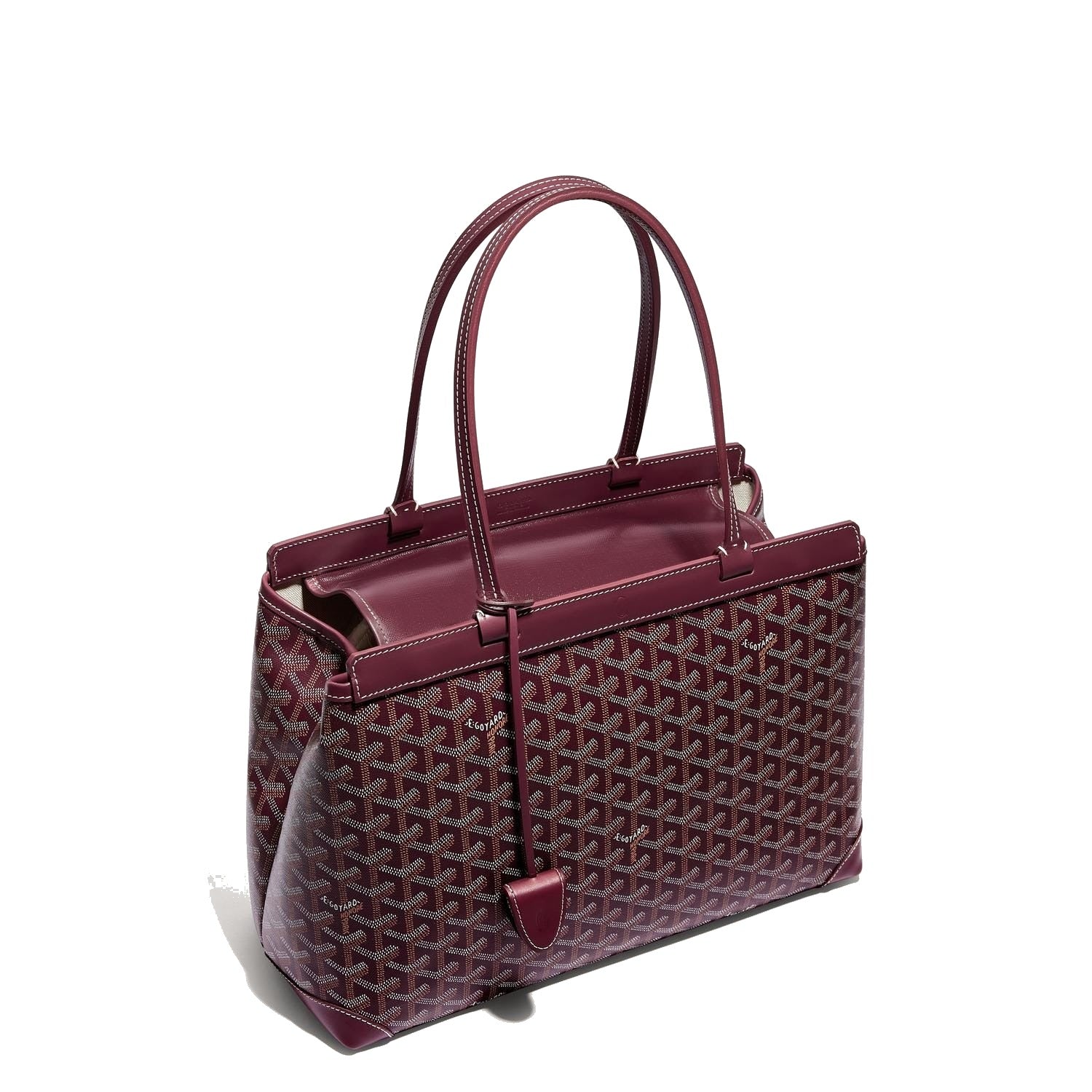 Contrast Leather Shoulder Bag - Burgundy - 35