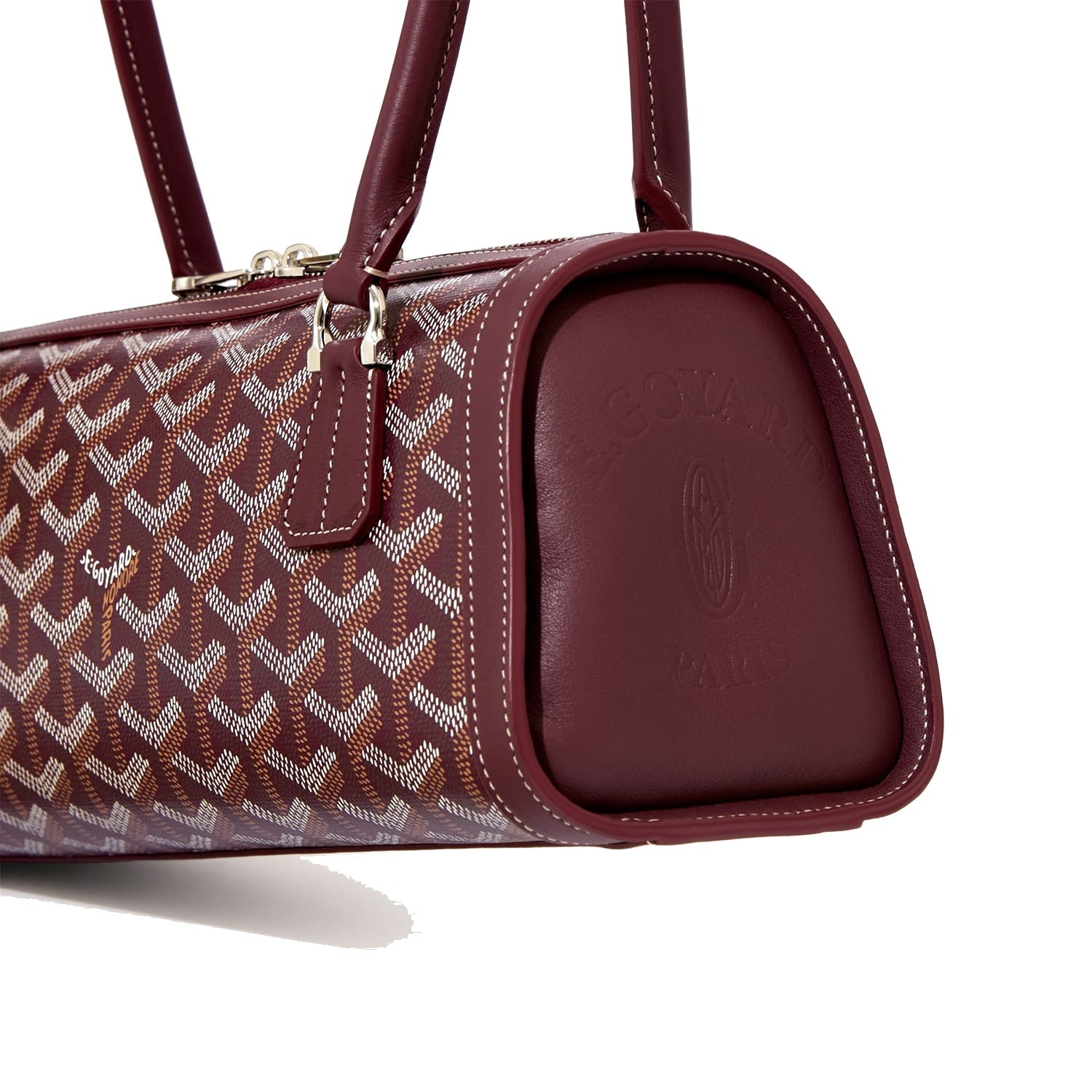 Round Structured Top-Handle Bag - Burgundy - 44