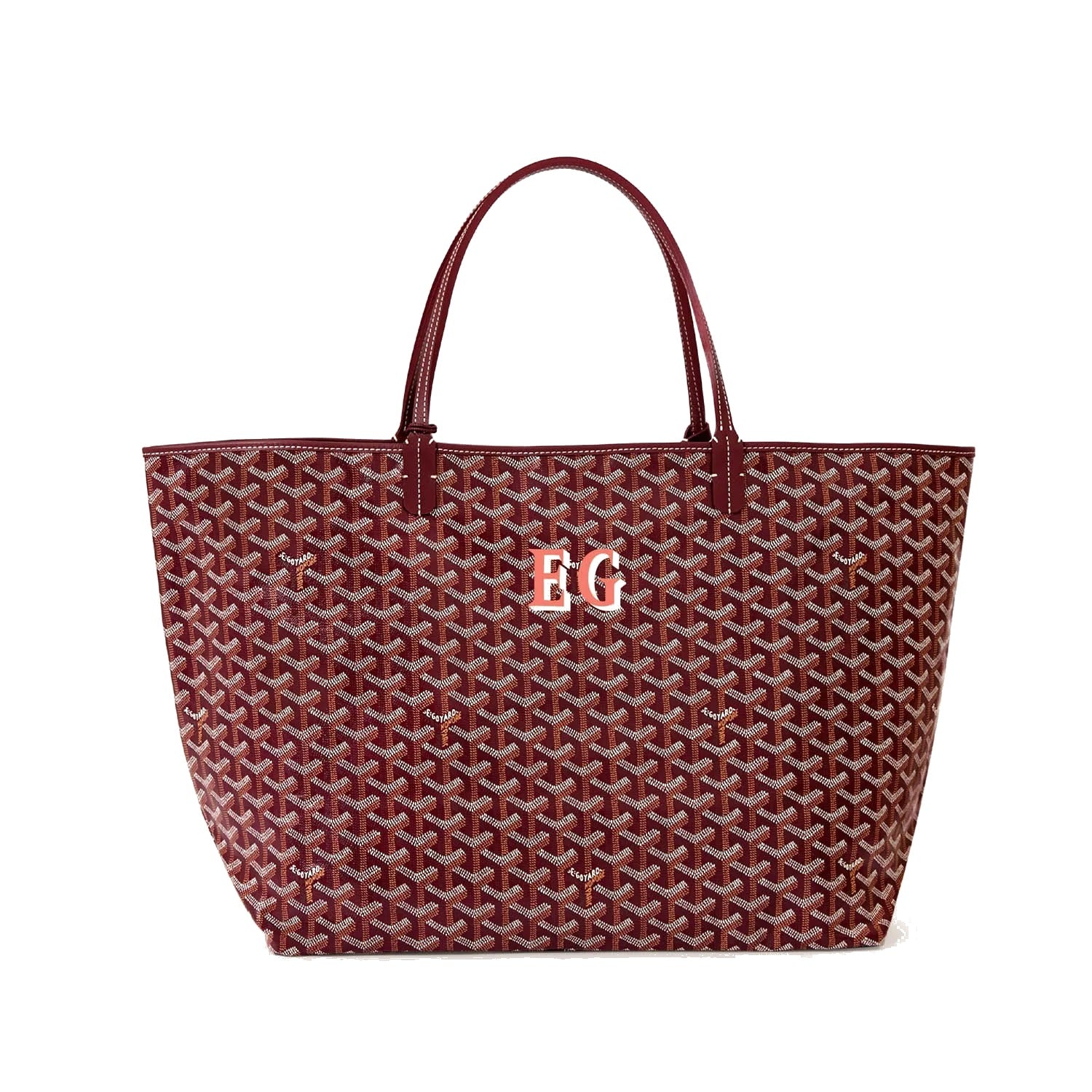 Personalized Initials Canvas Tote - Large - Burgundy - 50