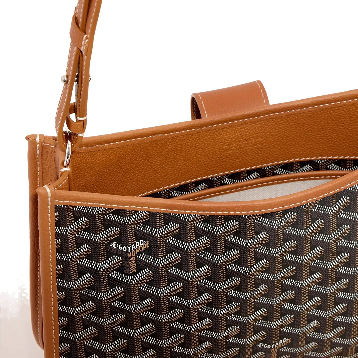 Canvas Flap Crossbody Bag - Black & Tan - 10