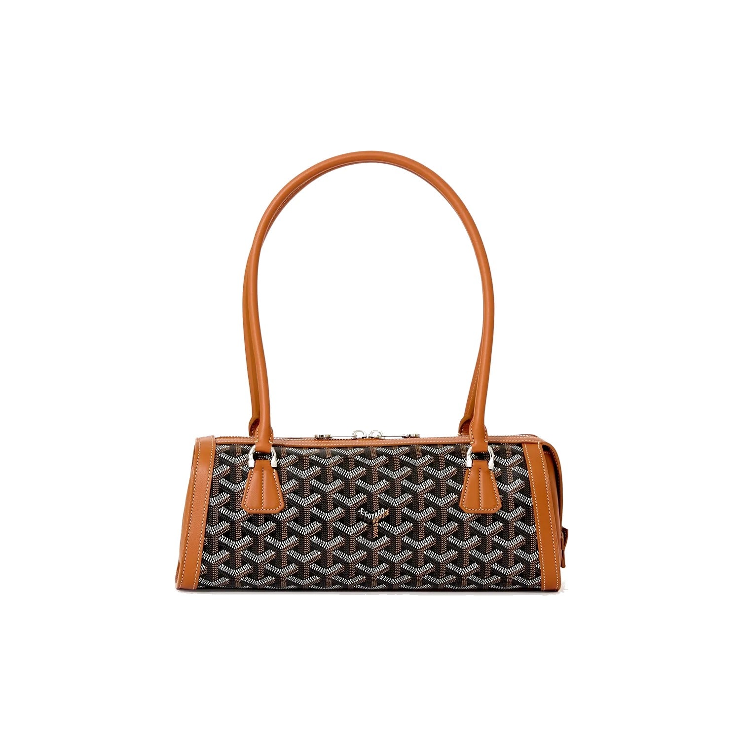 Round Structured Top-Handle Bag - Black & Tan - 7
